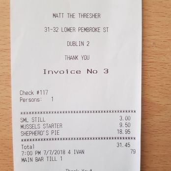 Matt The Thresher - Final bill, the water is expensive - Seafood Near Me - Dublin, D Matt The Thresher - Final bill, the water is expensive - Seafood Near Me - Dublin, D
