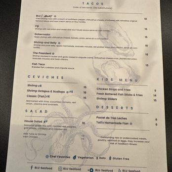 Blu Seafood - 1/2025- menu - Seafood Near Me - Gilbert, Arizona