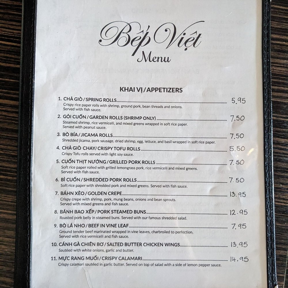 Bep Viet Restaurant - Menu 2023 - Vietnamese Near Me - Falls Church, Virginia