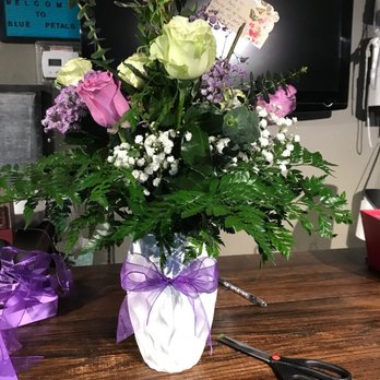 Blue Petals - Beautiful personalized arrangement - Floral Designers Near Me - Hesperia, California Blue Petals - Beautiful personalized arrangement - Floral Designers Near Me - Hesperia, California