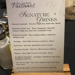 La Cucina Paisanos - Cocktail menu on the table