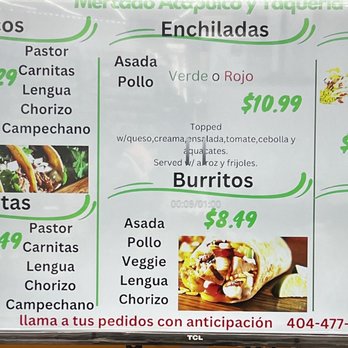 Mercado Acapulco - Menu as of Dec 2, 2022 - Mexican Near Me - Atlanta, Georgia