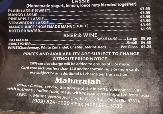 Menu photo 1 Maharajah India Cuisine Rancho Cucamonga , CA Menu photo 1 Maharajah India Cuisine Rancho Cucamonga , CA