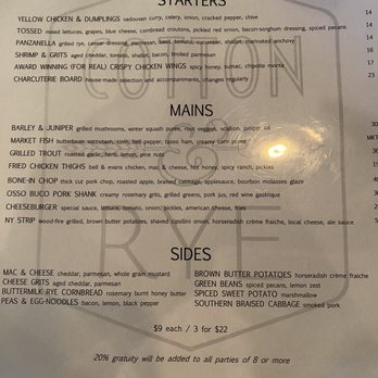 Cotton & Rye - Menu as of 17 Jan 2024 - New American Near Me - Savannah, Georgia
