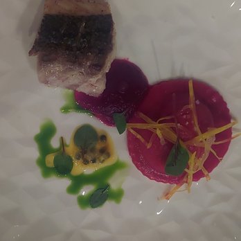Partage - beet ravioli and striped bass - French Near Me - Las Vegas, Nevada Partage - beet ravioli and striped bass - French Near Me - Las Vegas, Nevada