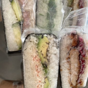 Hapa Musubi - Top row: cucumber and spam, seaweed salad, tofu katsu. Bottom: crab salad and avocado, chicken katsu. - Hawaiian Near Me - Milpitas, California Hapa Musubi - Top row: cucumber and spam, seaweed salad, tofu katsu. Bottom: crab salad and avocado, chicken katsu. - Hawaiian Near Me - Milpitas, California