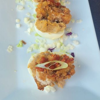 Marina Grill - Devil eggs with fried Oster - American Near Me - Wilmington, North Carolina