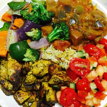 Roti - The picture of heaven -- chicken kabob rice plate with tomato cucumber, eggplant, and vegetables. - Mediterranean Near Me - Schaumburg, Illinois Roti - The picture of heaven -- chicken kabob rice plate with tomato cucumber, eggplant, and vegetables. - Mediterranean Near Me - Schaumburg, Illinois