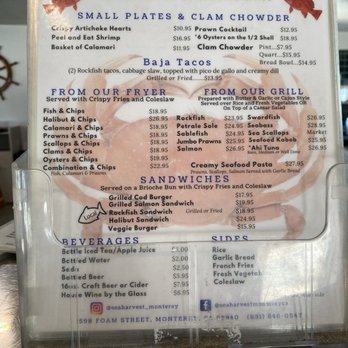 Sea Harvest - Menu picture taken August 14, 2026. - Seafood Near Me - Monterey, California