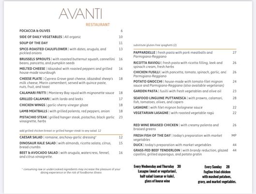 Menu photo 2 Avanti Restaurant Santa Cruz, CA Menu photo 2 Avanti Restaurant Santa Cruz, CA