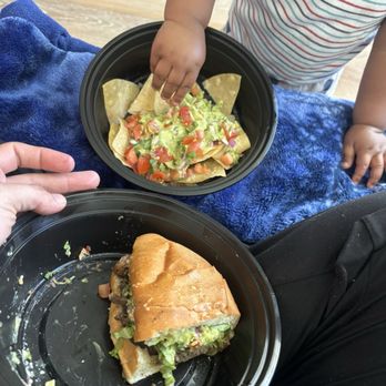 Taqui Taqui - Good to say baby approved lol  carne asada torta & guacamole with chips - Mexican Near Me - Los Angeles, California