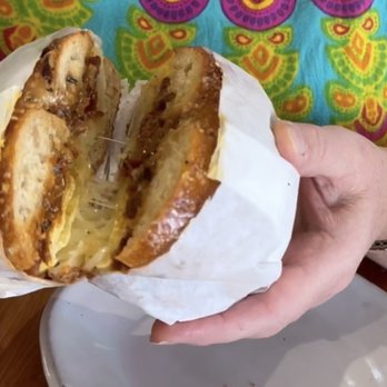 Sunday Bagels - Bacon, egg and cheese on a fermented honey garlic bagel - Bagels Near Me - Albuquerque, New Mexico Sunday Bagels - Bacon, egg and cheese on a fermented honey garlic bagel - Bagels Near Me - Albuquerque, New Mexico
