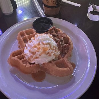 Classic Rock Coffee Co & Kitchen - Texas Waffle Caramel sauce, pecans, whipped cream and maple syrup. - Coffee & Tea Near Me - Navasota, Texas