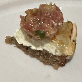 Perle Restaurant - I forgot to take a picture of the steak tartare. This was the last bite, which is sitting on top of the warm goat cheese. - New American Near Me - Pasadena, California Perle Restaurant - I forgot to take a picture of the steak tartare. This was the last bite, which is sitting on top of the warm goat cheese. - New American Near Me - Pasadena, California