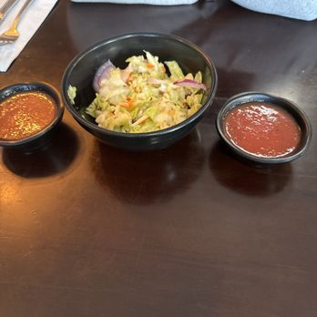 Balompié Cafe #1 - a bowl of salad and two small bowls of sauce - Salvadoran Near Me - San Francisco, California Balompié Cafe #1 - a bowl of salad and two small bowls of sauce - Salvadoran Near Me - San Francisco, California