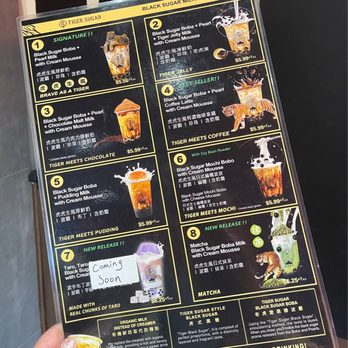 Tiger Sugar - Close up of menu - Bubble Tea Near Me - Providence, Rhode Island