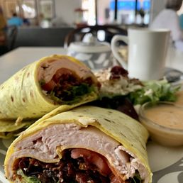 Turkey bacon wrap with side salad lunch special, hot tea Turkey bacon wrap with side salad lunch special, hot tea