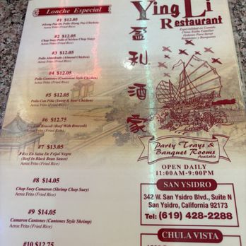 Ying Li Restaurant - Menu - Chinese Near Me - San Ysidro, California Ying Li Restaurant - Menu - Chinese Near Me - San Ysidro, California