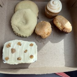 Dalo's Bakery - Apple  and strawberry  stuffed cookies. A small eclair. A pumpkin  cheesecake cupcake. Banana  nut bread.