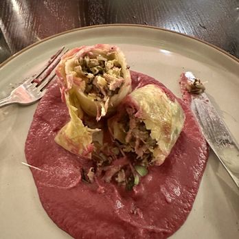 Black Duck - Duck confit cabbage roll on red cabbage cream - Cocktail Bars Near Me - Minneapolis, Minnesota