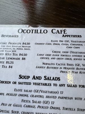 Menu photo 3 Ocotillo Cafe Tucson, AZ