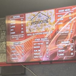 Playhouse Cinemas Theatre - Snack options menu