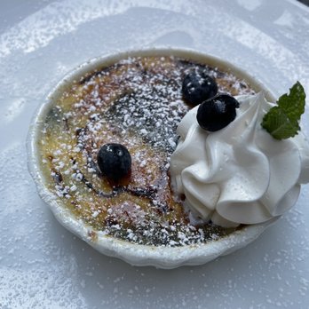 Testa's Bar & Grill - Blueberry crème brûlée. This was the only thing we were disappointed with. The texture was not your typical creamy custard. - Seafood Near Me - Bar Harbor, Maine Testa's Bar & Grill - Blueberry crème brûlée. This was the only thing we were disappointed with. The texture was not your typical creamy custard. - Seafood Near Me - Bar Harbor, Maine