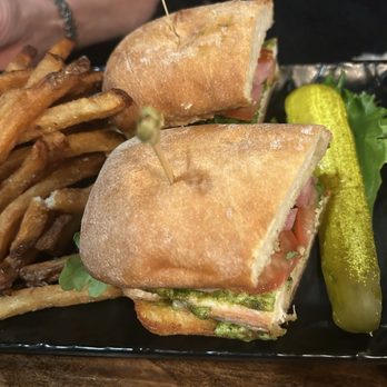 Cork and Rye - Chicken Pesto Sandwich with Brie, pickled red onion, tomato, and arugula - Gastropubs Near Me - Warwick, Rhode Island Cork and Rye - Chicken Pesto Sandwich with Brie, pickled red onion, tomato, and arugula - Gastropubs Near Me - Warwick, Rhode Island
