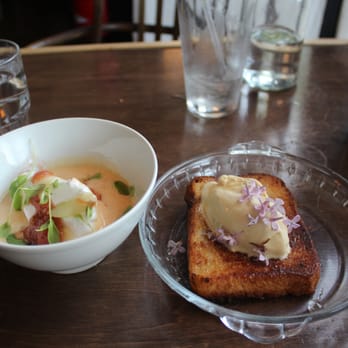 Misery Loves Co. - Dessert-Front is sweet French Toast with milk ice cream and lavender, back is floating island with rhubarb - Sandwiches Near Me - Winooski, Vermont