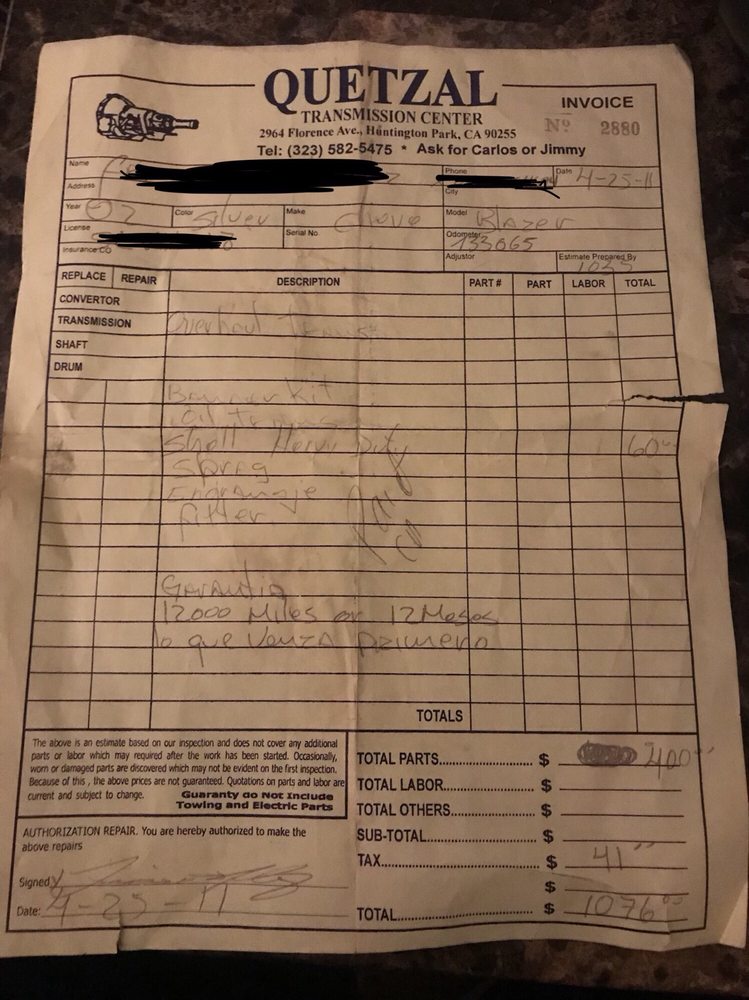 QUETZAL TRANSMISSION Updated October 2024 2964 E Florence Ave