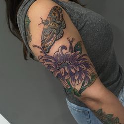 Yellow Rose Tattoo - Moth/flower done in a traditional style