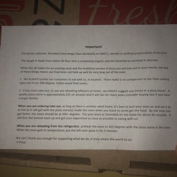 V Pizza + Tap Garden - Note attached to our pizza as we picked it up. - Pizza Near Me - Jacksonville, Florida V Pizza + Tap Garden - Note attached to our pizza as we picked it up. - Pizza Near Me - Jacksonville, Florida