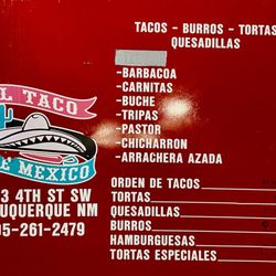 El Taco De Mexico - Menu