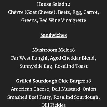 Ocean Ale House - Sides & Sandwiches menu. Sat dinner 2024-06-22 - Beer Gardens Near Me - San Francisco, California