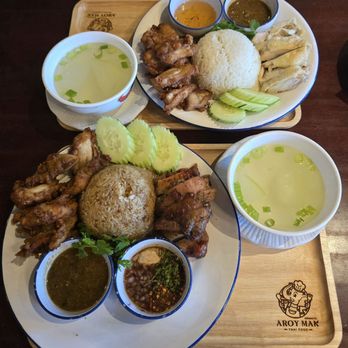 Aroy Mak Thai Food - Gai Tod and Gai Yang with Garlic Fried Rice and Gai Tod and Simmered Chicken combo - Thai Near Me - Seattle, Washington
