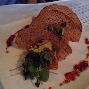 Wine Vault & Bistro - Wild king salmon tartare + taro chips - Wine Bars Near Me - San Diego, California Wine Vault & Bistro - Wild king salmon tartare + taro chips - Wine Bars Near Me - San Diego, California