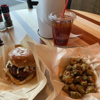 City Barbeque - My dinner last night!! The Nashville Hot Chicken Sandwich, okra and sweet tea!!! Delicious!!!! - Barbeque Near Me - Raleigh, North Carolina City Barbeque - My dinner last night!! The Nashville Hot Chicken Sandwich, okra and sweet tea!!! Delicious!!!! - Barbeque Near Me - Raleigh, North Carolina