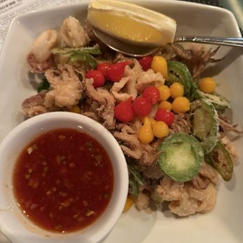 KingFisher Bar & Grill - Fried Calamari with pickled fried jalapeños and fresh drop chilies, Sweet chili dipping sauce - Seafood Near Me - Tucson, Arizona