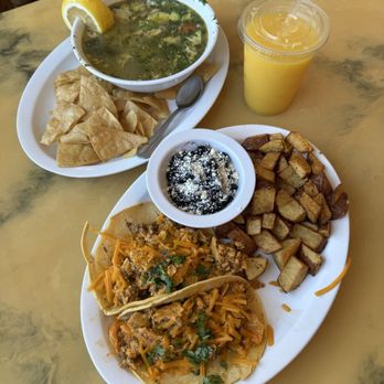 Monkey Business Cafe - Chicken Tortilla Soup ($13) + Breakfast Tacos ($16) - Sandwiches Near Me - Fullerton, California