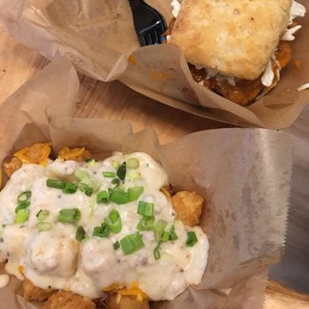The Biscuit Bar - Tater tots with southern style topping and sausage biscuits - Breakfast & Brunch Near Me - Plano, Texas