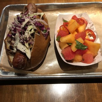 Mabel's BBQ - Polish Girl Sandwich & melon salad - Barbeque Near Me - Cleveland, Ohio