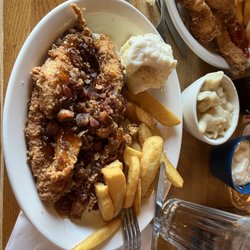 Cracker Barrel Old Country Store - Sweet and smoky glazed tenders with steak fries, dumplings, and biscuits with gravy