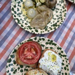 Assorted bruschetta plate and pickled veggies Assorted bruschetta plate and pickled veggies