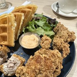 Chicken and Waffles paired with Matcha Latte