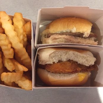 White Castle - Right: Original Slider (top), Chicken Slider (bottom). Left: fries. - Fast Food Near Me - Las Vegas, Nevada