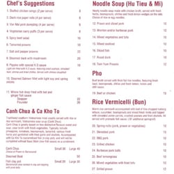 Van Mai - Take Away Menu (as of July 2016)