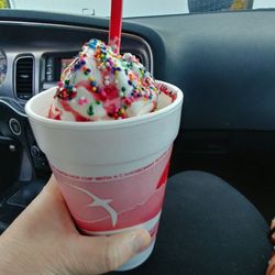 Dairy Chef - Rapsberry sundae with sprinkles. Yummy!