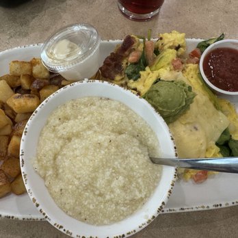 Taylor’s Breakfast & Lunch - Bacon Avocado Scramble- added butter grits - Breakfast & Brunch Near Me - Pensacola, Florida