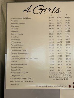 Menu photo 5 4 Girls Coffee Santa Ana, CA Menu photo 5 4 Girls Coffee Santa Ana, CA