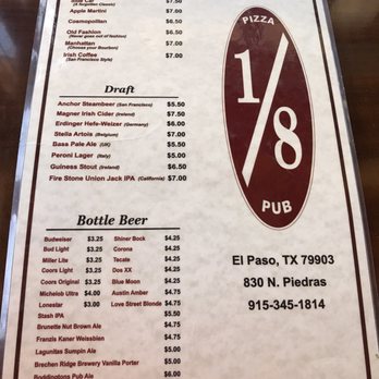 1/8 Pizza Pub - The drinks menu - Pizza Near Me - El Paso, Texas